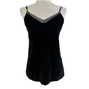 Free People Intimately Velvet Mesh Black Camisole XS Whimsigoth Neutral V Neck